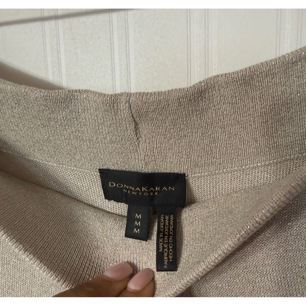 Donna Karan NY Metallic Knit 2 Piece Set Gold Sleeveless Top Cropped Pants L - Picture 9 of 10
